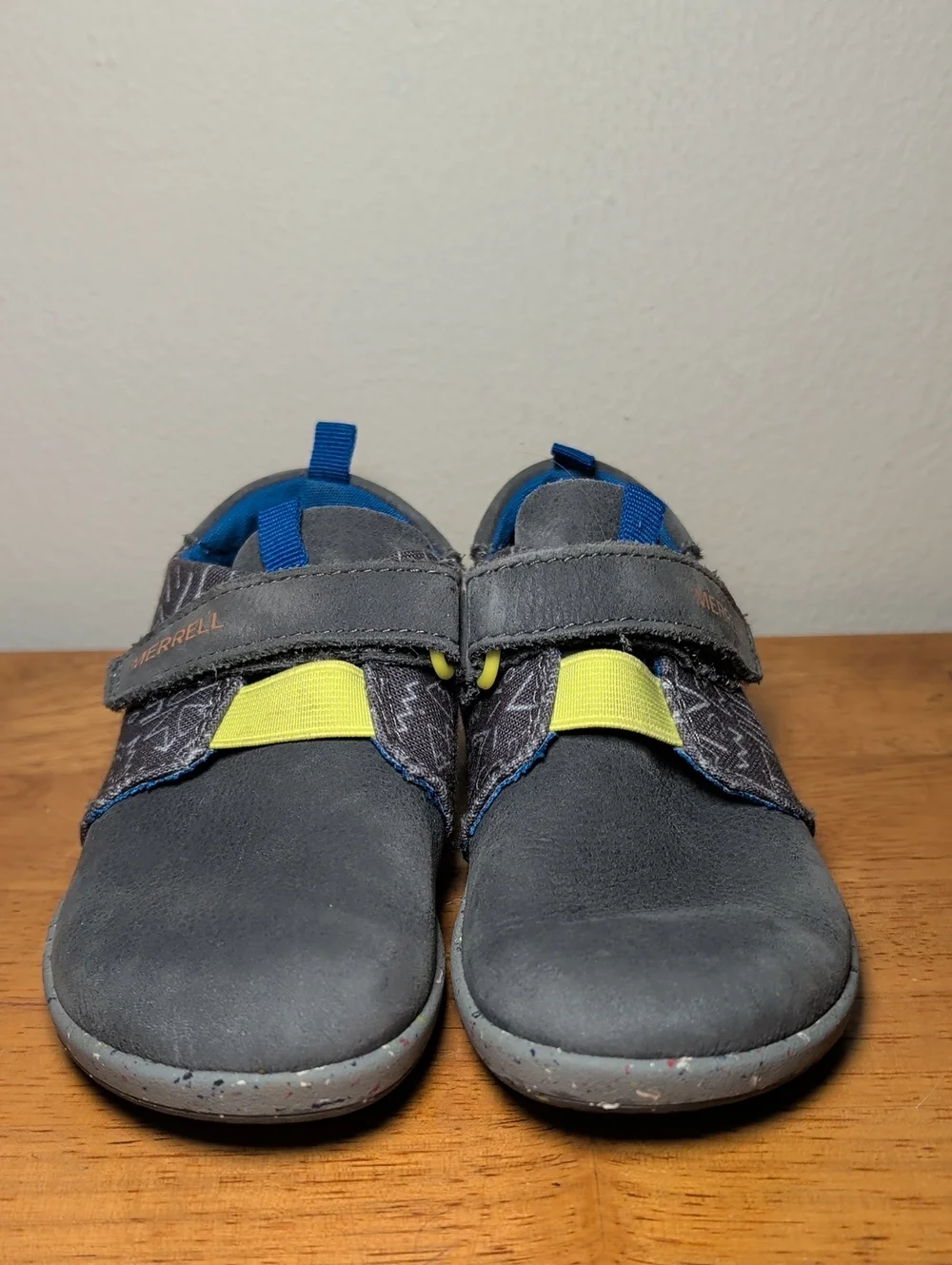 Merrell Kids Gray Sneakers with Blue and Yellow Accents